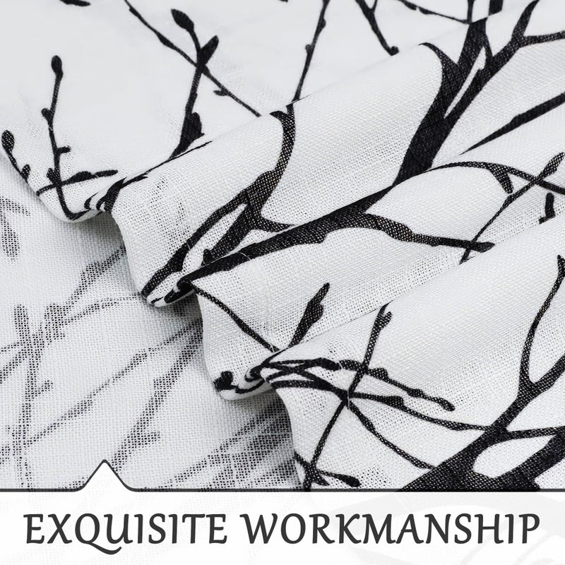 FMFUNCTEX Linen Semi Sheer Curtains for Bedroom, Black White Curtains 96 Inches Long for Living Room, Grey Tree Branch Patterned Curtain Light Filtering Farmhouse Window Drapes, Grommet Top 2 Panels - Image 4